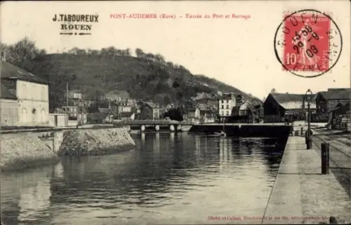 CPA Pont Audemer Eure, Entrée du Port et Barrage