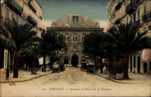 Ak Toulon Var, Avenue Colbert, das Theater, Palmen, alte Architektur