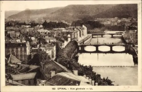 Ak Épinal Lothringen Vosges, Stadtansicht, Brücken, Fluss, Häuser