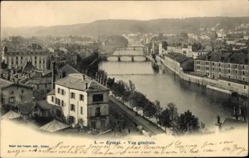 Ak Épinal Lothringen Vosges, Ansicht von  Fluss, Brücke, Stadtansicht,  Architektur