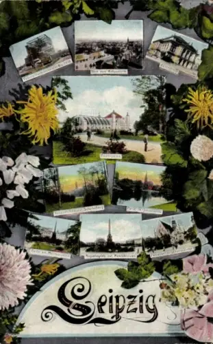 Ak Leipzig, Bilder aus  Blumenrahmen, nformat, 7 Ansichten