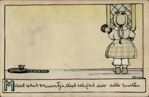 Künstler Ak Mädchen am Fenster, Puppe