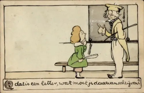Künstler Ak Mädchen in der Schule, Lehrer