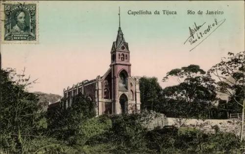 Ak Rio de Janeiro Brasilien, Kapelle, Capellinha da Tijuca, farbige Illustration, Poststempel