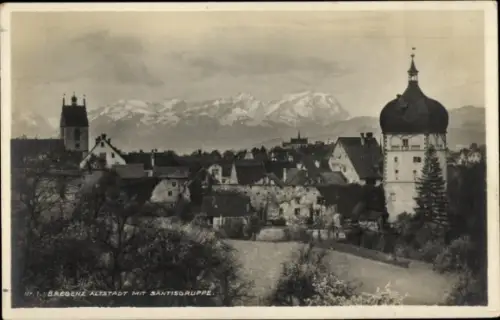 Ak Bregenz am Bodensee Vorarlberg, Bregenz Altstadt, Säntisgruppe, Berge im Hintergrund