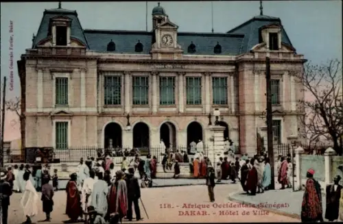 Ak Dakar Senegal, Hôtel de Ville,  Menschenmenge,  Architektur