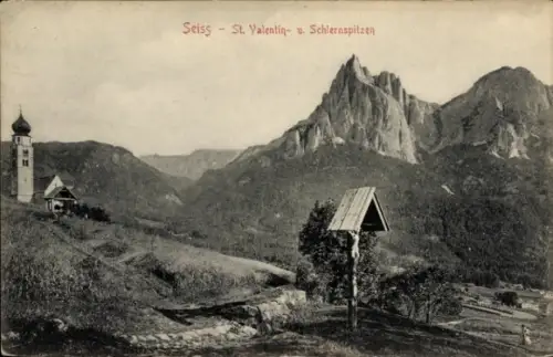 Ak Siusi allo Sciliar Seiss am Schlern Kastelruth Südtirol, Berglandschaft, St. Valentin, Schlern