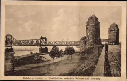 Ak Ruhrort Duisburg im Ruhrgebiet, Rheinbrücke zwischen Ruhrort und Homberg