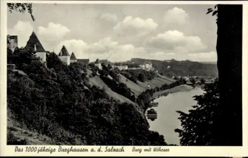 Ak Burghausen an der Salzach Oberbayern, Burghausen, Salzach, Burg, Wöhesee, 1000 Jahre
