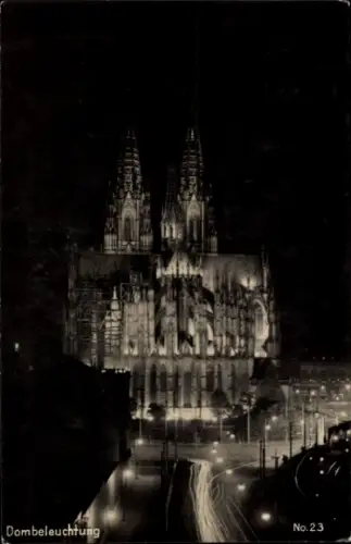 Ak Köln am Rhein, Dombeleuchtung, Nachtaufnahme, Kölner Dom,  No. 23