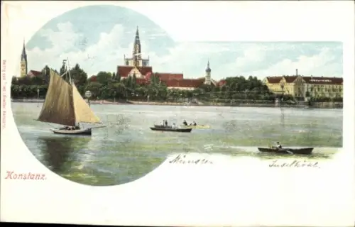 Ak Konstanz am Bodensee, Blick auf  Boote auf dem Wasser, Kirche, Stadtansicht