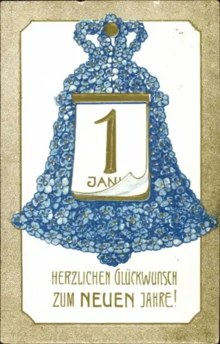 Ak Glückwunsch Neujahr, Kalender, Glocke