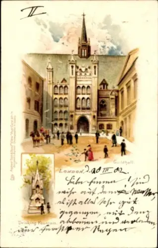 Litho London City England, Drinking Fountain