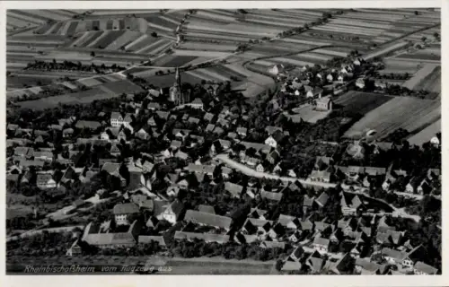 Ak Rheinbischofsheim Rheinau in Baden, Luftaufnahme von  Kirche sichtbar