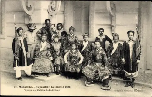 CPA Marseille Bouches du Rhône, Exposition Coloniale 1906, Troupe du Théâtre Indo-Chinois