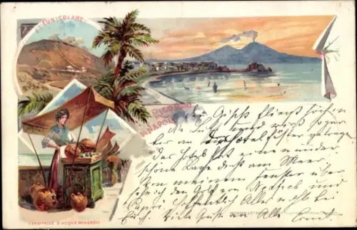 Litho Napoli Neapel Campania, Funicolare, Vesuvio, Venditrice d'Acque Minerali