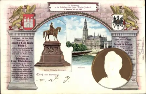 Wappen Ak Hamburg Mitte Altstadt, Kaiser Wilhelm-Denkmal