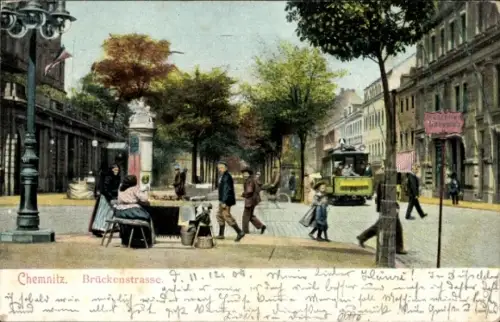Ak Chemnitz in Sachsen, Brückenstraße, Straßenbahn