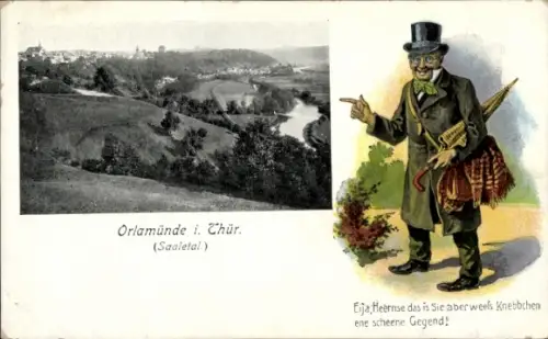 Passepartout Ak Orlamünde Thüringen, Gesamtansicht, Saaletal, Fritze Bliemchen