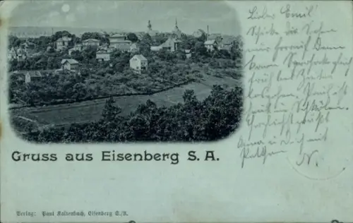 Mondschein Ak Eisenberg in Thüringen, Gesamtansicht
