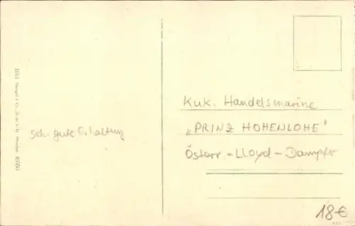 Ak Dampfer Prinz Hohenlohe, Österreichischer Lloyd