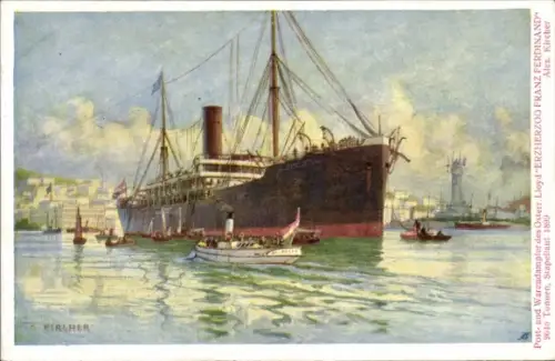 Künstler Ak Kircher, Alex, Postdampfer Erzherzog Franz Ferdinand, Österreichischer Lloyd