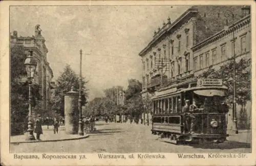 Ak Warszawa Warschau Polen, Krolewska-Straße, Straßenbahn Linie 3