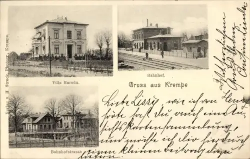 Ak Krempe in Holstein, Villa Baroda, Bahnhof Gleisseite, Bahnhofstraße