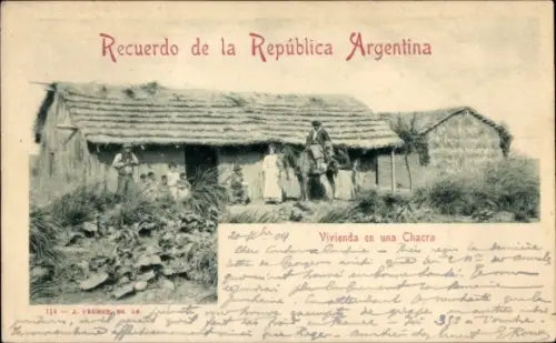 Ak Argentinien, Vivienda en una Chacra, Familie am Haus