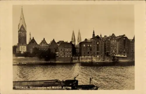 Ak Schnoor Bremen, Wasserpartie, Martini-Kirche,  Gebäude, Wasseransicht
