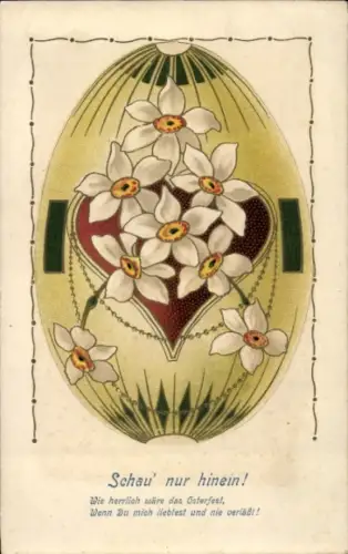 Leporello Ak Frohes Osterfest, Osterei, Blumen, Schau nur hinein