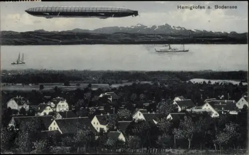 Ak Hemigkofen Kressbronn am Bodensee, Gesamtansicht, Zeppelin