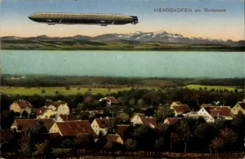 Ak Hemigkofen Kressbronn am Bodensee, Panorama, Zeppelin