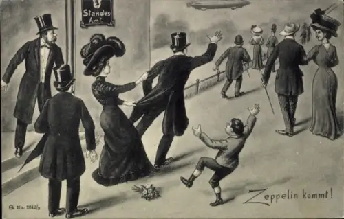 Künstler Ak Zeppelin kommt, Zuschauer, Standesamt