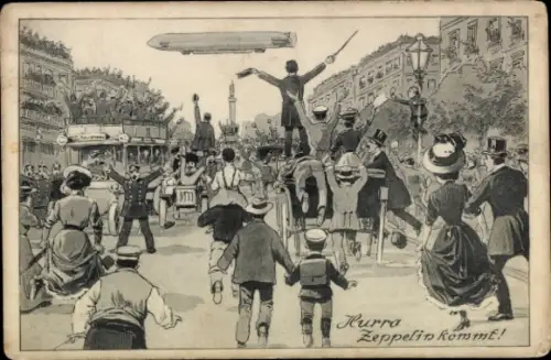 Künstler Ak Hurra Zeppelin kommt! Zuschauer, Polizist