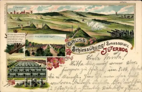 Litho Jüterbog in Brandenburg, Zieldorf, Schießplatz, Barackenlager