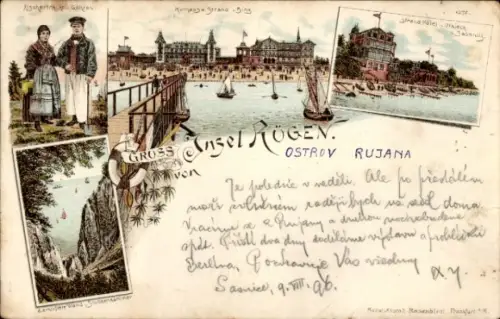 Litho Insel Rügen, Fischertracht Göhren, Binz, Kurhaus, Strand, Sassnitz, Strandhotel