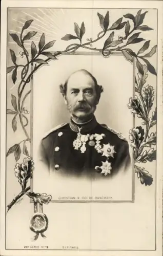 Passepartout Ak Christian IX, König von Dänemark, Portrait, Uniform, Orden