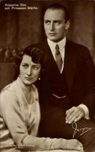 Ak Kronprins Olav och Prinsessan Märtha, Portrait