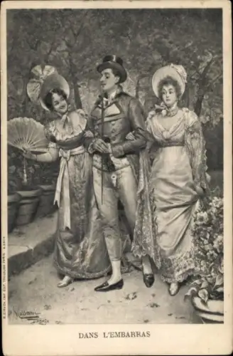 Künstler Ak Kavalier mit zwei Damen, in Verlegenheit