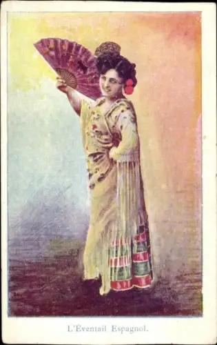 Ak L'Eventail Espagnol, Frau mit Fächer