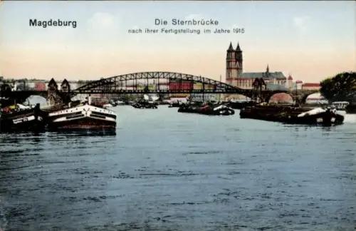 Ak Magdeburg an der Elbe, Sternbrücke, Fertigstellung 1915