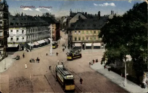 Ak Chemnitz in Sachsen,  Falkeplatz, Straßenbahn,  Gebäude