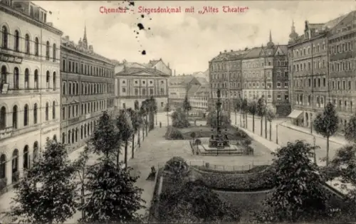 Ak Chemnitz in Sachsen, Siegesdenkmal, Altes Theater, Stadtansicht