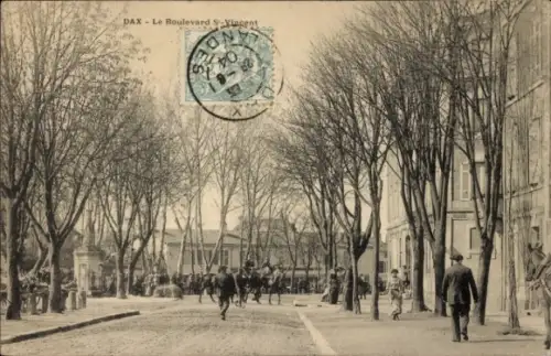 Ak Dax Landes, Boulevard S-Vincent, Bäume, Menschen, Pferde, Straßenansicht