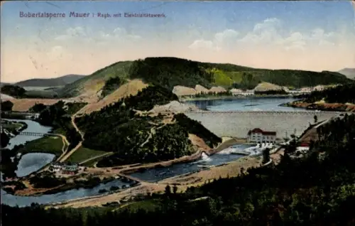 Ak Pilchowice Mauer Wleń Lähn Schlesien, Bobertalsperre, Elektrizitätswerk