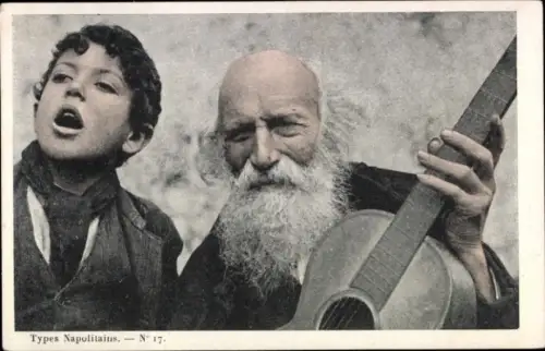 Ak Types Napolitains, alter Mann mit Gitarre, Junge