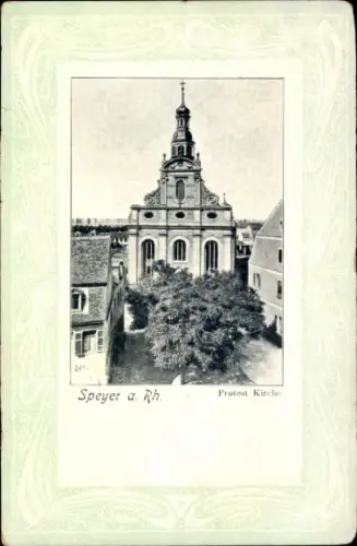 Passepartout Ak Speyer am Rhein, Evangelische Kirche