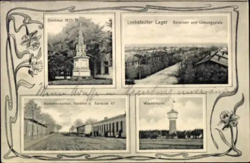 Ak Lockstedt in Holstein, Lockstedter Lager, Denkmal, Wasserturm, Baracken, Übungsplatz