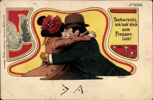 Jugendstil Ak Tschorschi, ich hab' dich zum Fressen lieb